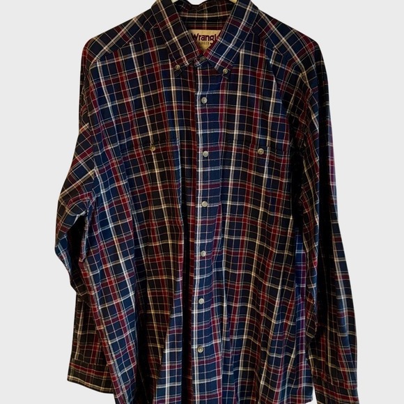Wrangler Other - WRANGLER WESTERN Rugged Wear Plaid Button Up Oxford Shirt X-Large Blue/Red